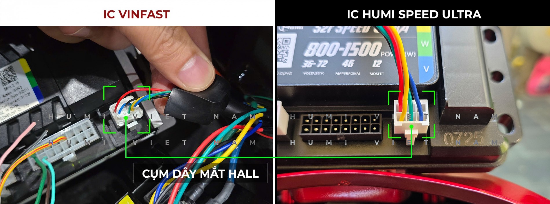 Hướng dẫn chuyển dây Hall từ IC zin sang IC Humi Speed Ultra — không cần đo, chỉ cắm đúng màu