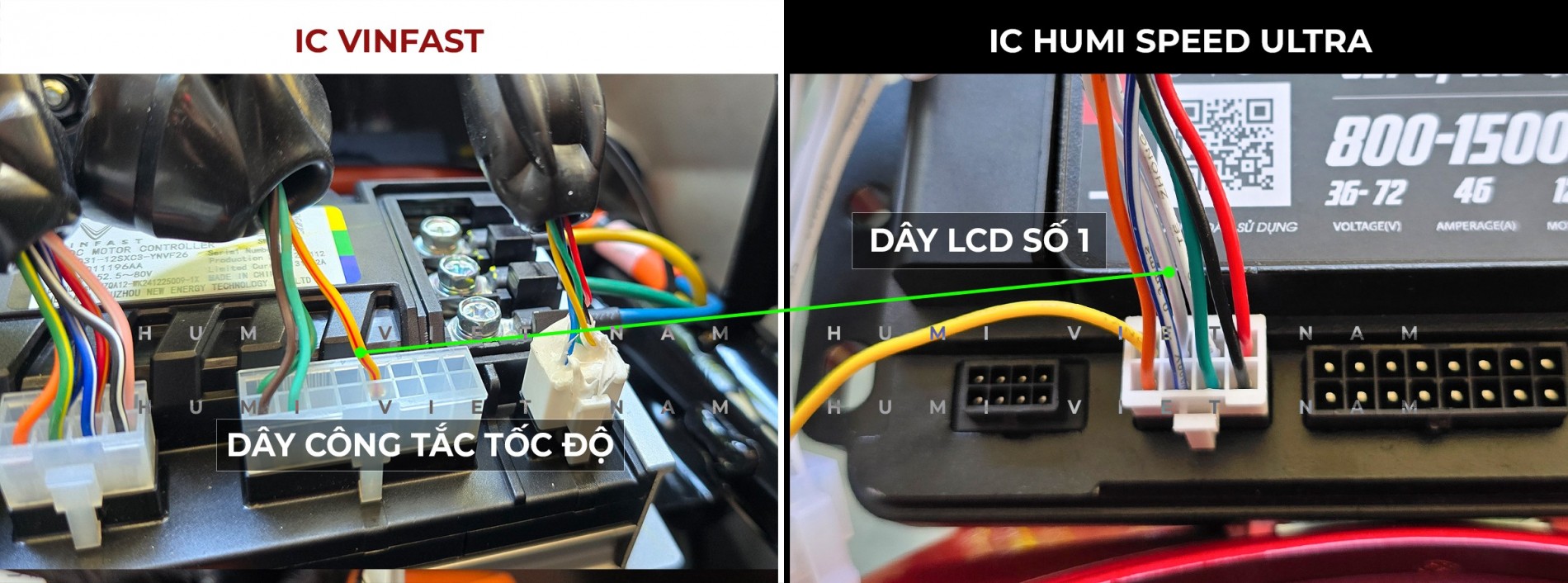 Kết nối dây công tắc nhanh/chậm IC VinFast với IC Humi Speed Ultra qua cổng LCD 8 lỗ