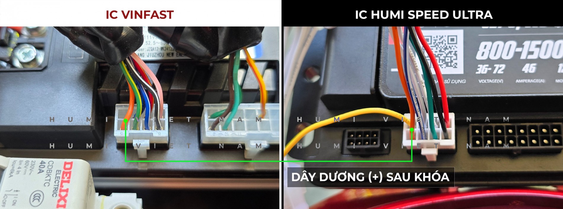 Hướng dẫn đấu dây dương sau khóa từ IC VinFast sang IC Humi Speed Ultra — kết nối trực tiếp