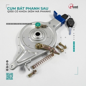 Cụm bắt phanh sau Q100 có khóa kèm má phanh | Tay phanh, má phanh, cù dầu xe điện chính hãng, dễ lắp, bền bỉ